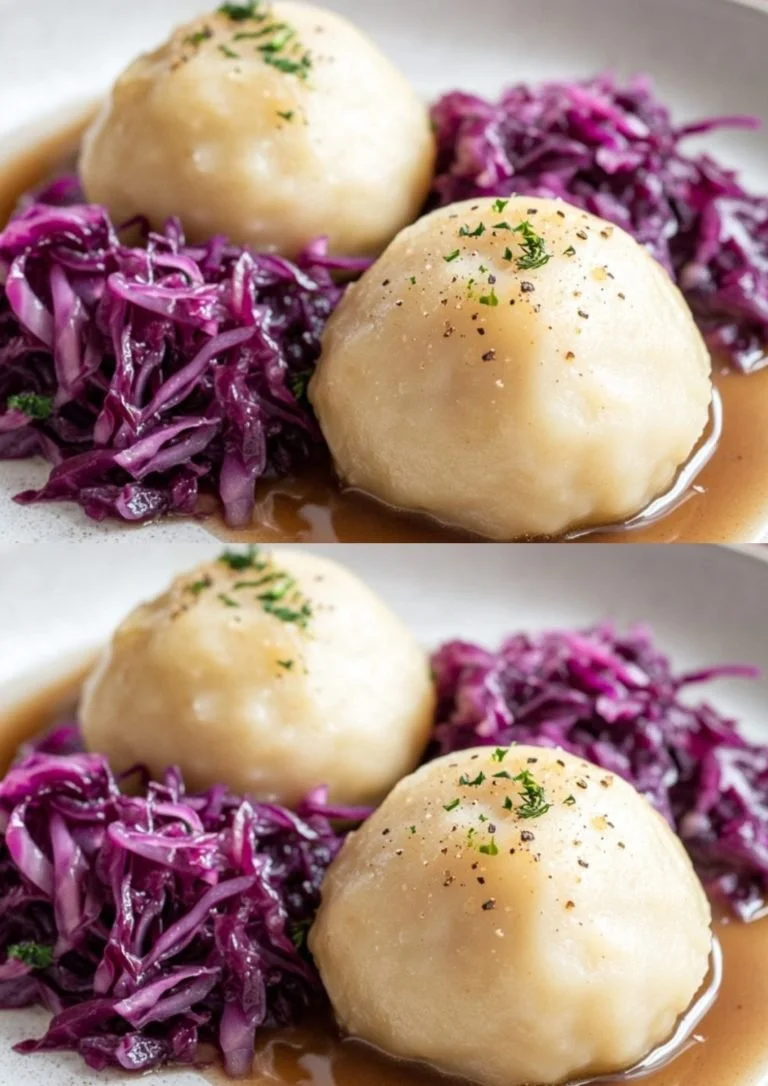 Aardappelknödel op een bord met kruiden en saus