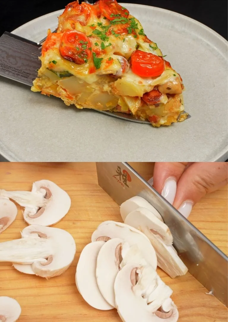 Franse boerenomelet met worst en aardappelen op een bord