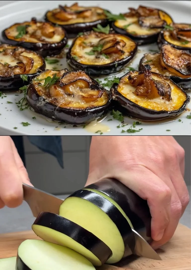 Gegratineerde aubergine met champignons, een smakelijk en gezond gerecht.