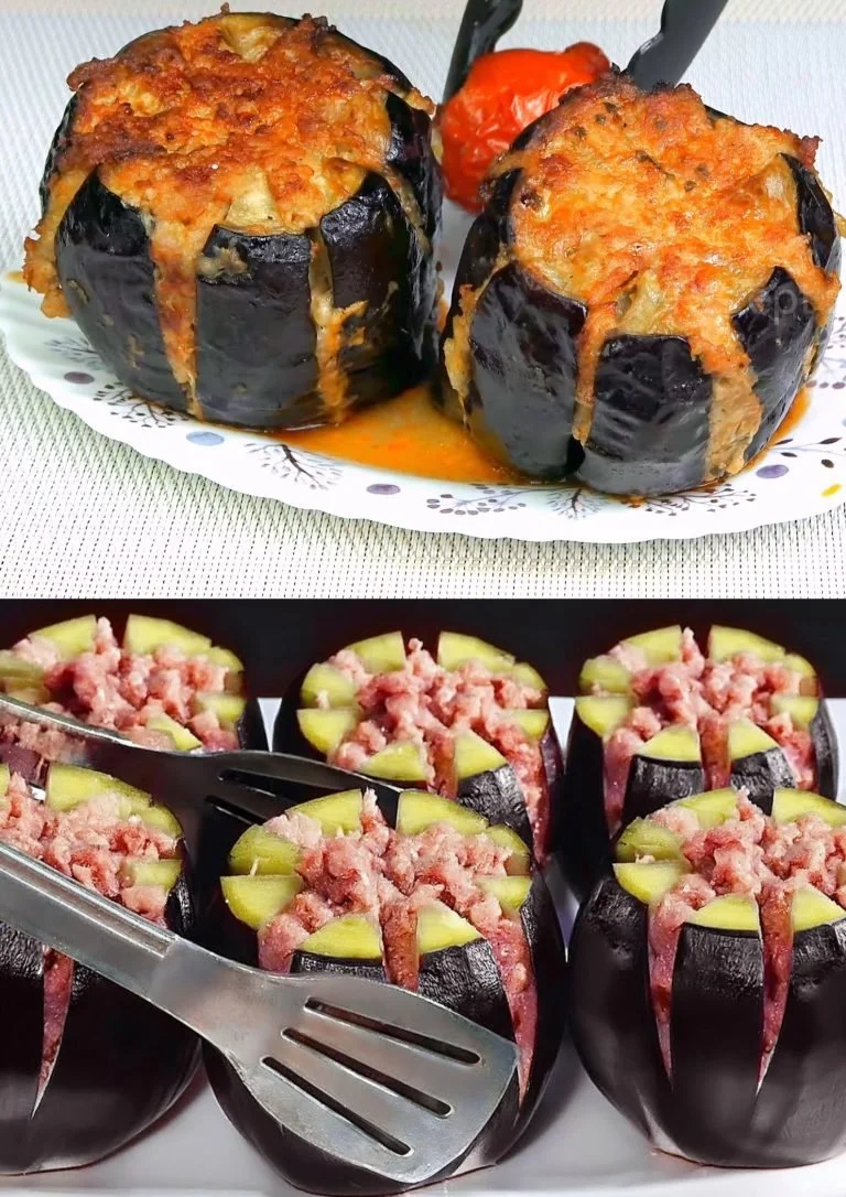 Oosterse gekruide aubergine met pittig gemalen vlees en kruidengerecht