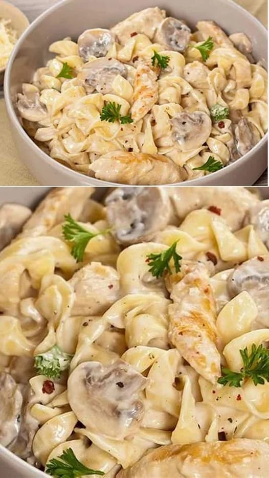Romige Kip Champignon Pasta met champignons en kip in een romige saus