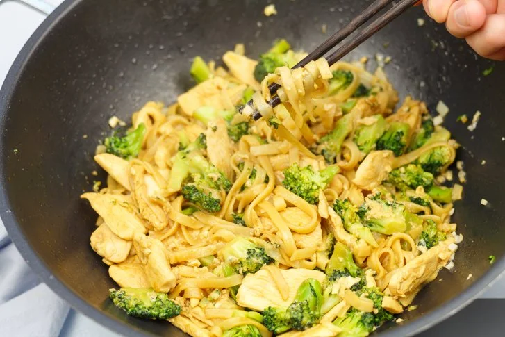 Delicious stir-fried noodles with soy sauce garnished with vegetables
