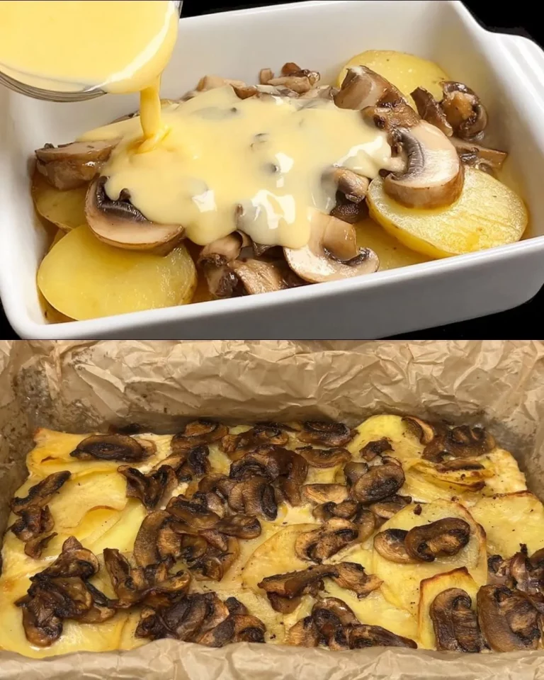 Aardappel en Champignon Ovenschotel gerecht uit de oven met kaas