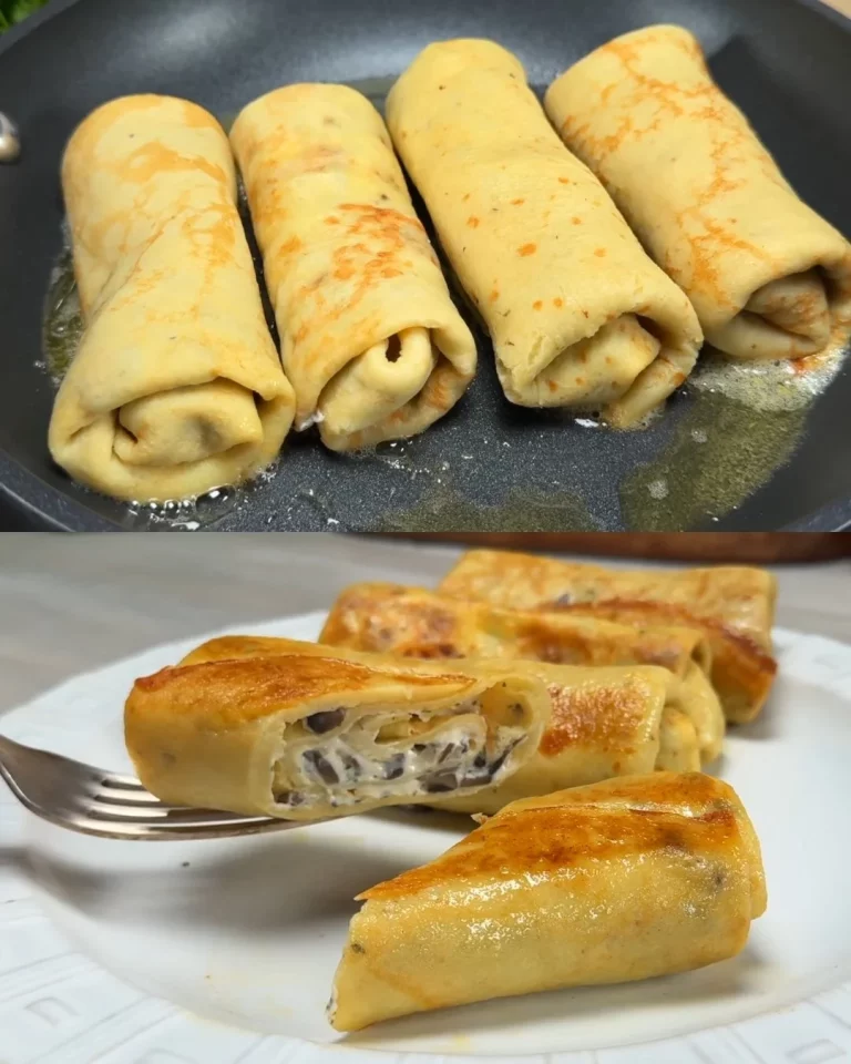Aardappel- en champignonpannenkoeken met roomkaas en dille op een bord