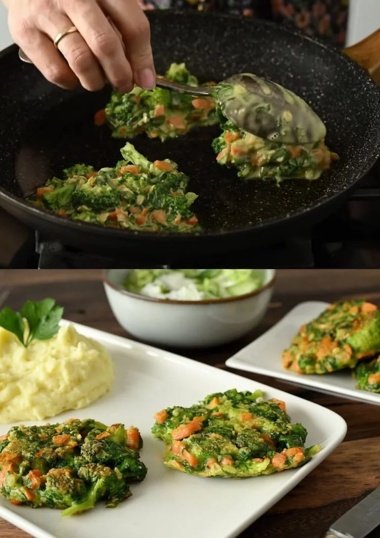 Aardappelpuree geserveerd met knapperige groenteballetjes op een bord