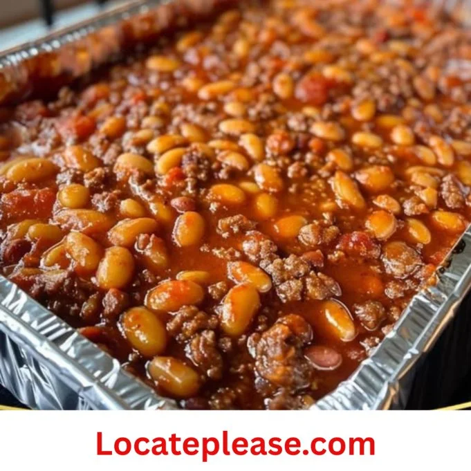 Bakken bonen en gemalen rundvlees casserole, een smakelijk en voedzaam gerecht.