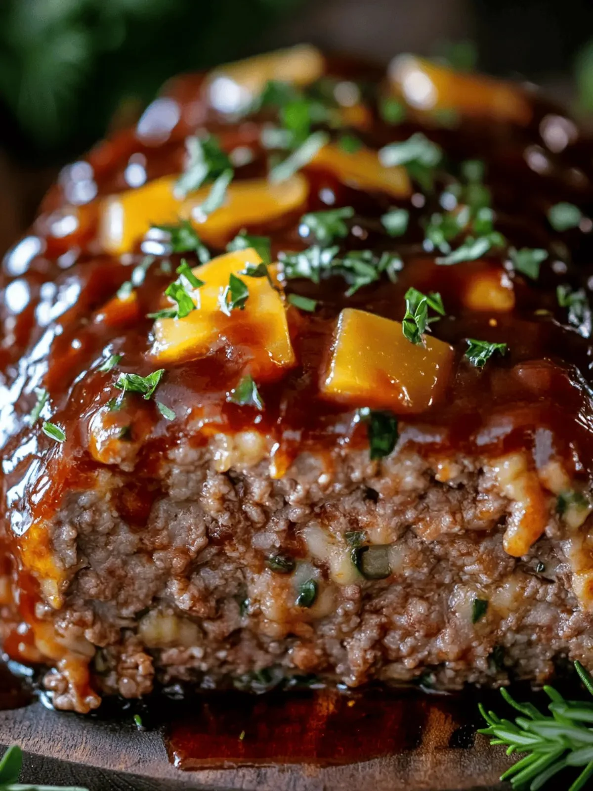 BBQ Cheddar Gehaktbrood met gesmolten cheddar kaas en kruiden