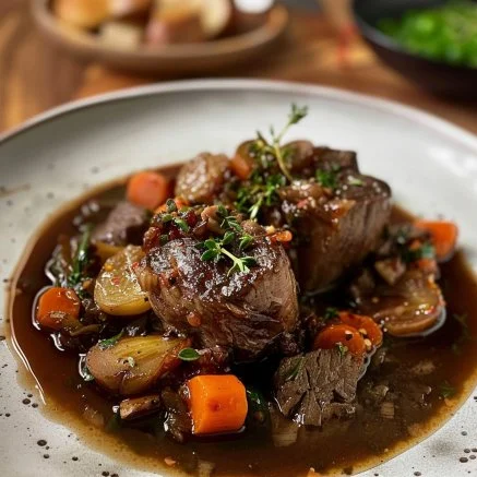 Biefstuk met eekhoorntjesbrood op een bord, geserveerd met groenten