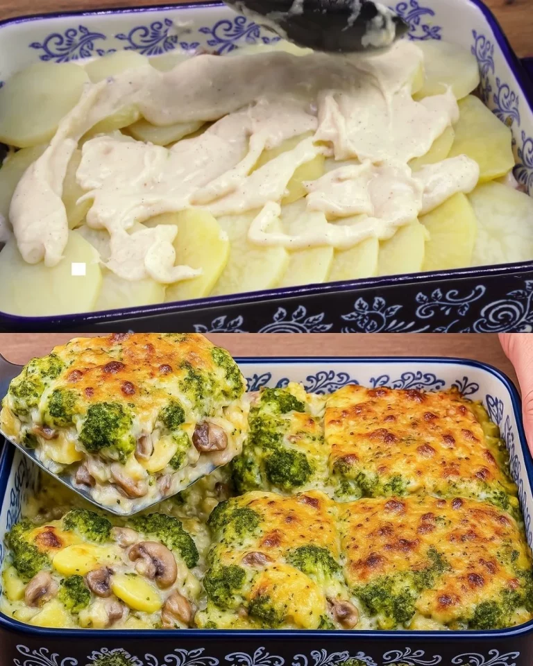 Broccoli-aardappel champignon gratin met muskaatkaassaus