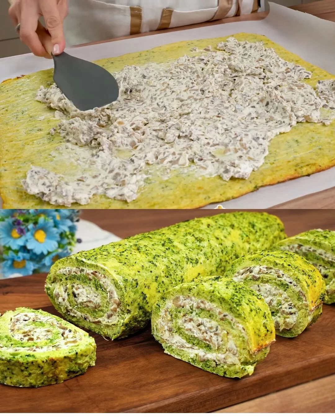 Broccoli Ricotta Rol met champignons, een gezonde en smakelijke snack.