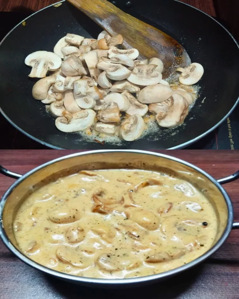 Champignons in een romige saus geserveerd met verse kruiden