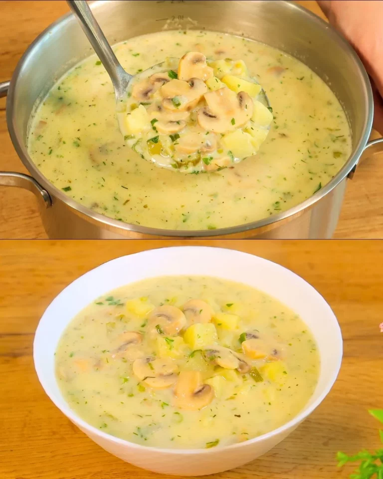 Champignonsoep met kruiden toasts en komkommer yoghurt dip op een tafel