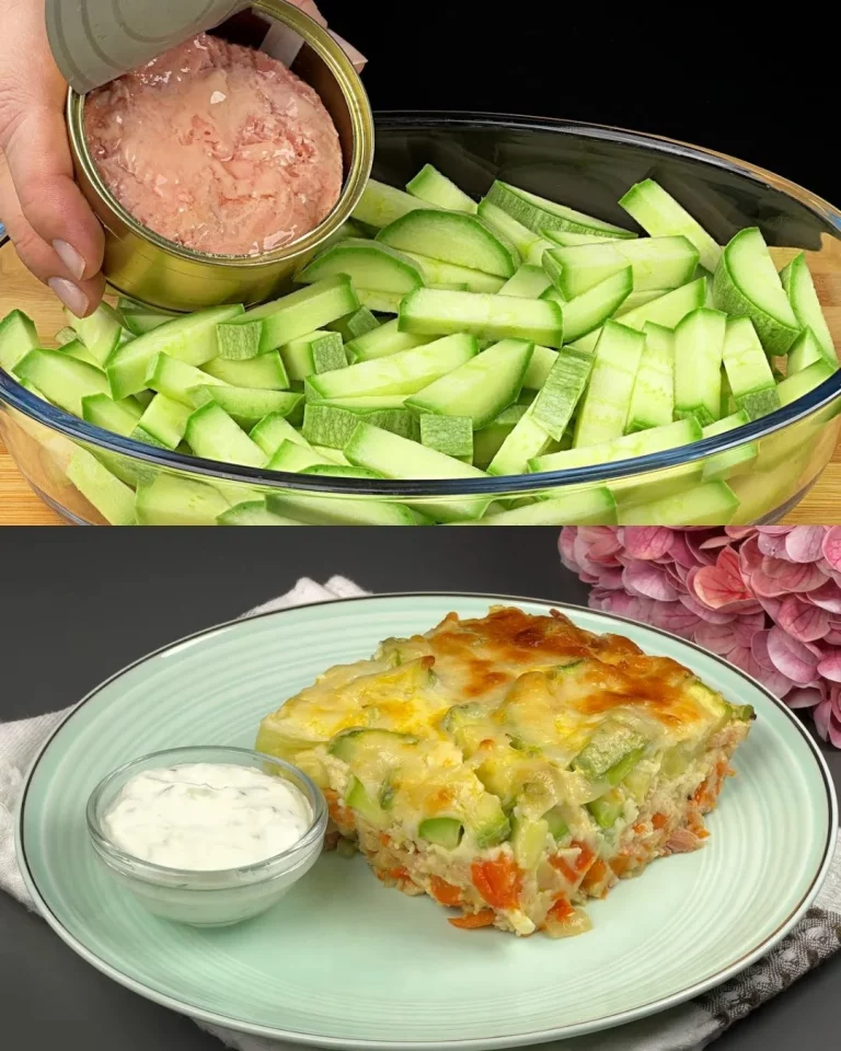 Courgette, paddestoelen en tonijn ovenschotel met eieren