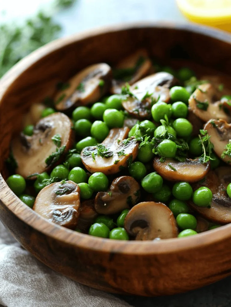 Heerlijk gerecht van erwten met champignons, een verfijnde groentecombinatie.