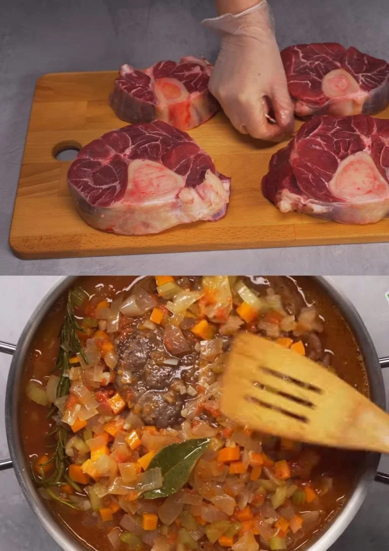 Heerlijke Italiaanse Ossobuco geserveerd met risotto en groenten