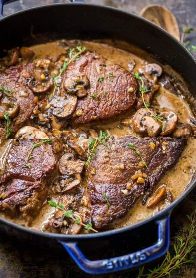 Perfect gebakken Filet Mignon geserveerd met romige champignonsaus