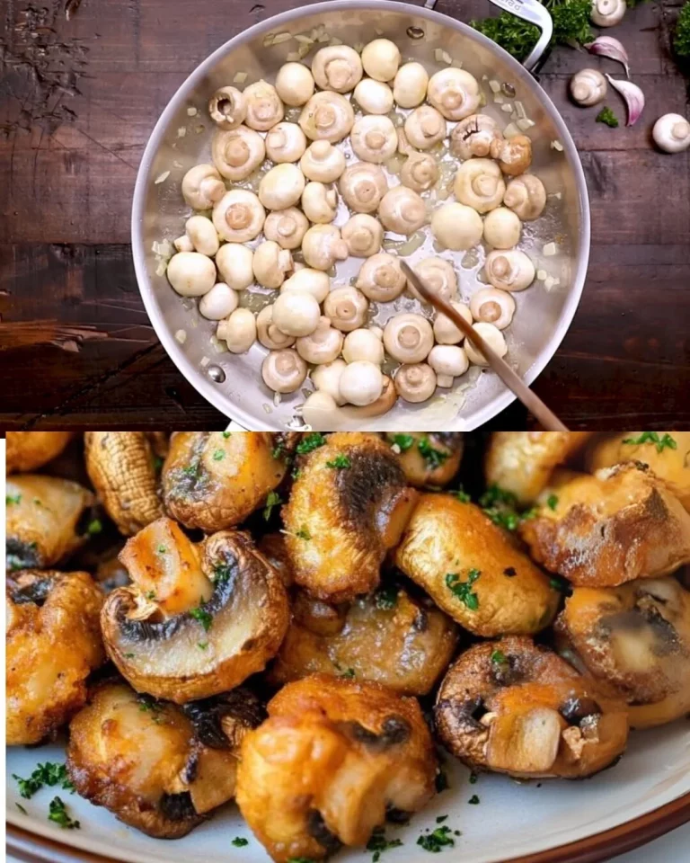 Gerecht van gebakken knoflook boter champignons op een bord