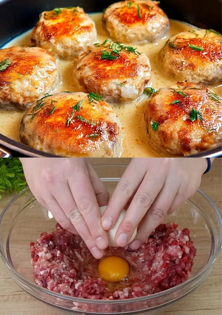 Gehaktballen met béchamelsaus en aardappelpuree op een bord