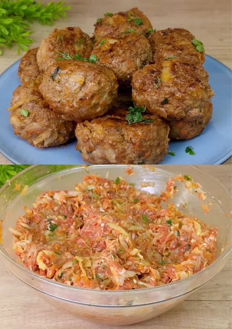 Gehaktballetjes met groenten op een bord, klaar om geserveerd te worden.