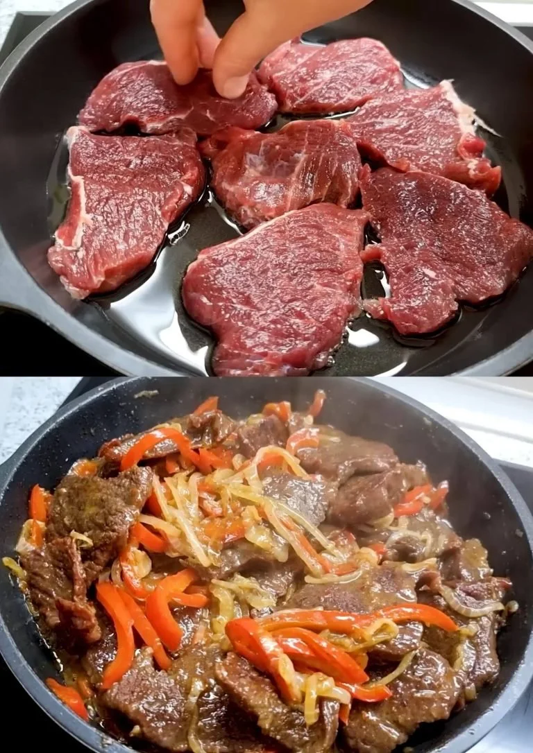 Gekarameliseerde rundvlees geserveerd met een verse salade.