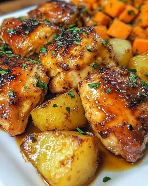 Honing mosterd kip met aardappelen, een smakelijk en makkelijk recept.