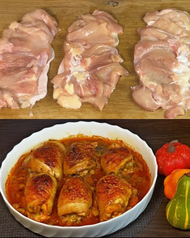 Gepofte kippendijen met champignons en mozzarella in honing saus