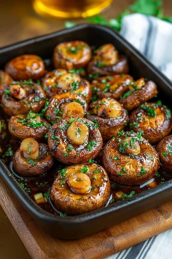 Geroosterde champignons met honing en knoflook, een smakelijk gerecht.