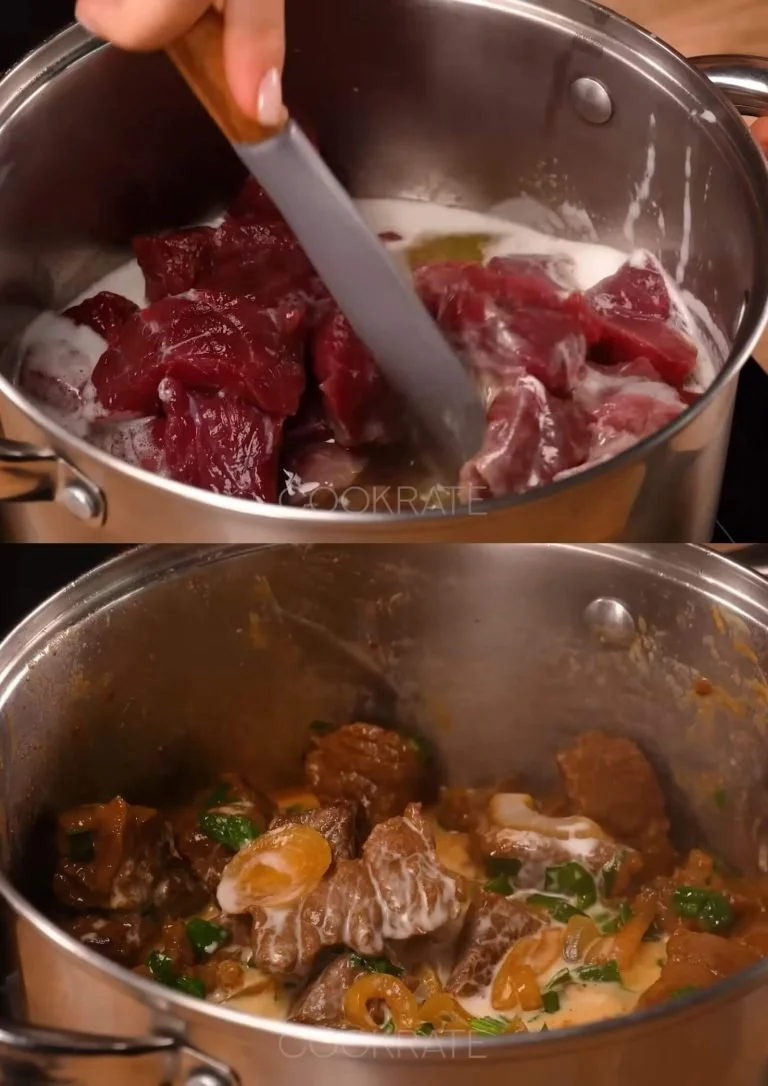 Heerlijk gerecht van gestoofd rundvlees geserveerd met groenten.