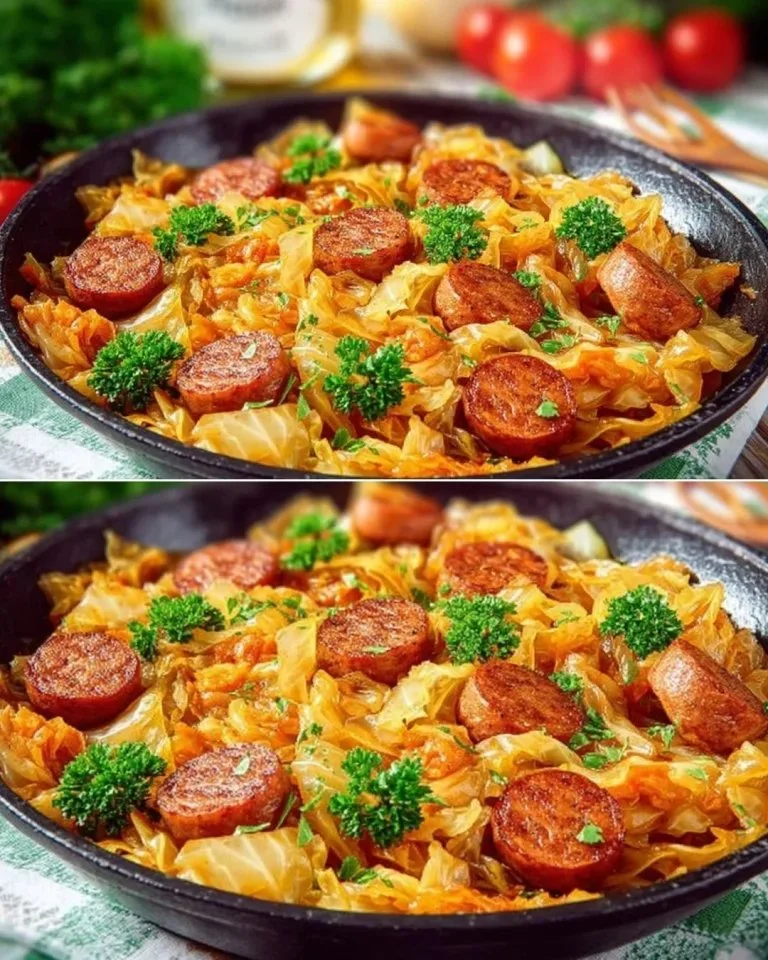 Gestoofde kool met worst en tomatenpasta, een smakelijk en voedzaam gerecht