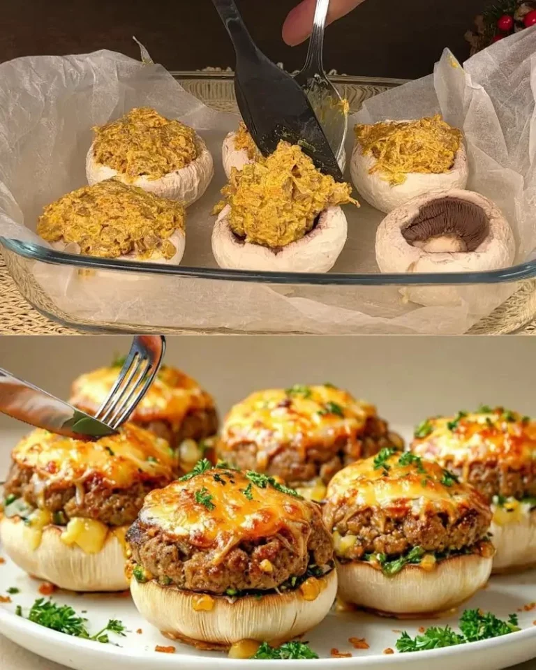 Gevulde champignons met gemalen kalkoen en mozzarella op een serving plate