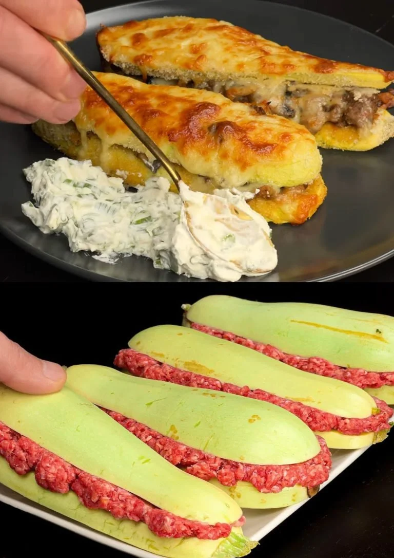 Gevulde courgette met kleurrijke groenten en specerijen op een bord