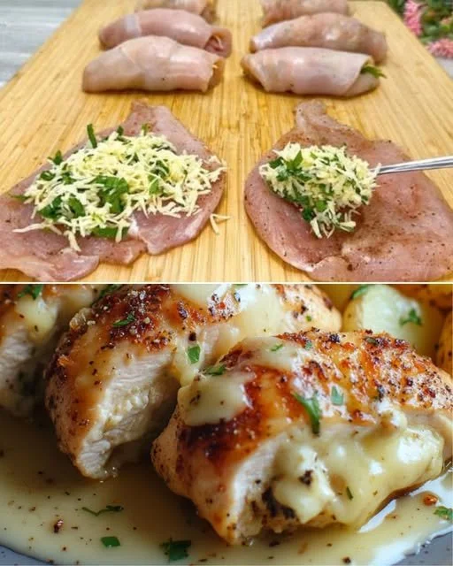 Gevulde kiprolls met aardappelen, een smakelijk en eenvoudig gerecht.