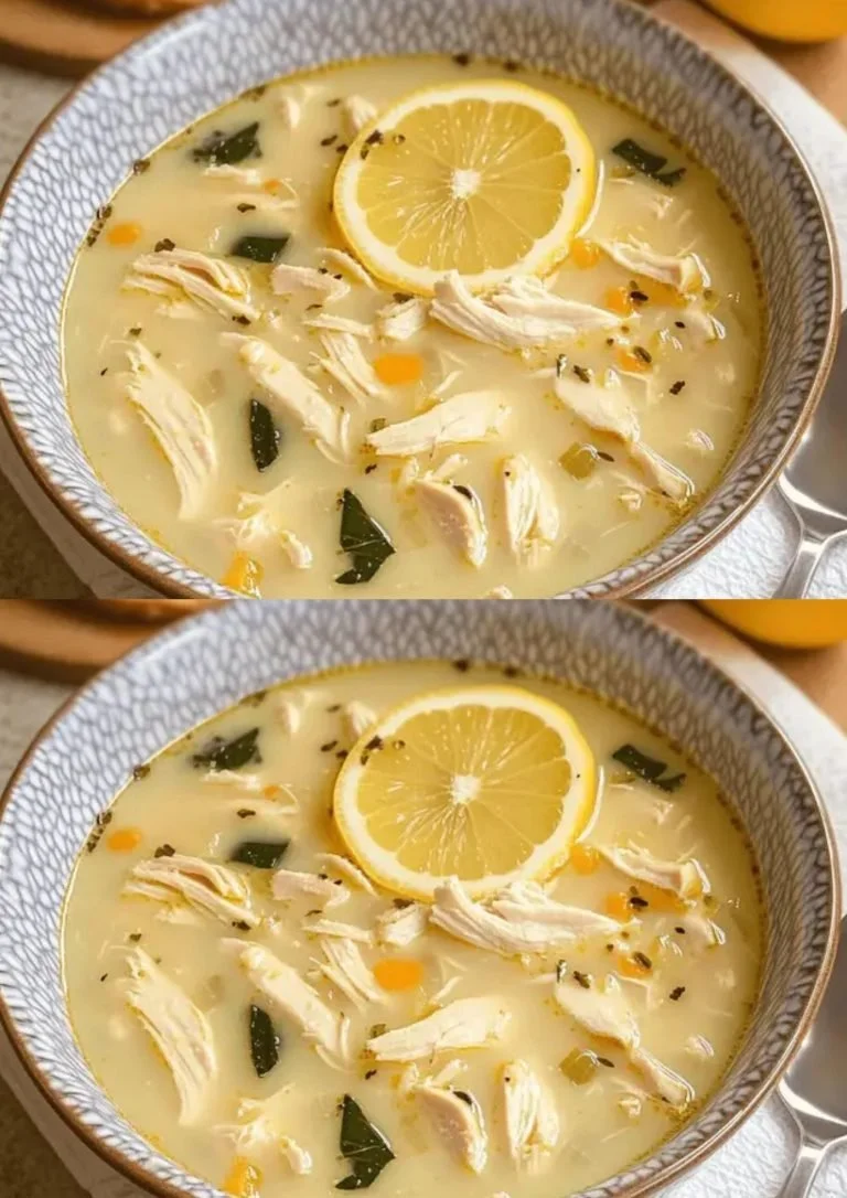 Griekse Citroen Kip Soep Avgolemono met verse ingrediënten en kruiden.