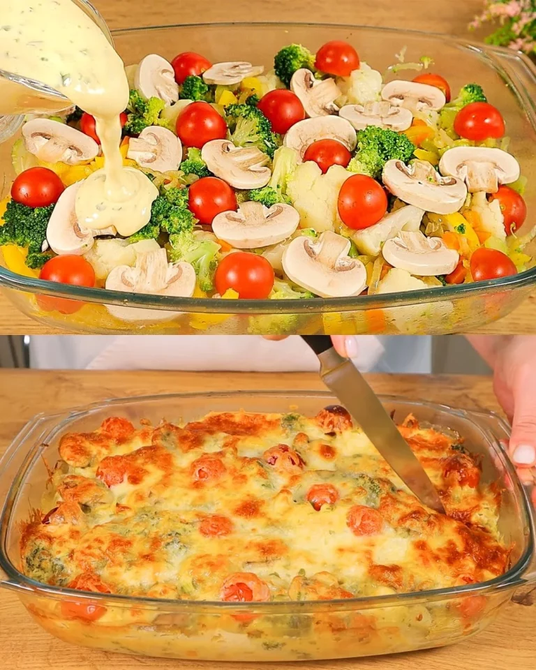 Groentenschotel met champignons, cherrytomaten, broccoli en gesmolten kaas