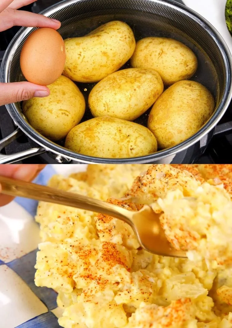 Heerlijke grootmoeders aardappelsalade met verse ingrediënten