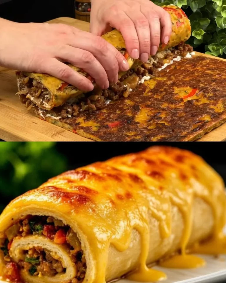 Aardappel rundvleesovenschotel met champignon, tomaatroom en dubbele kaassaus