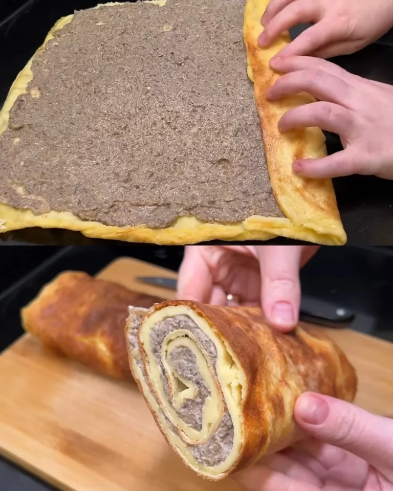 Hartige champignon gevulde pannekoek uit de oven, heerlijk en makkelijk te maken.