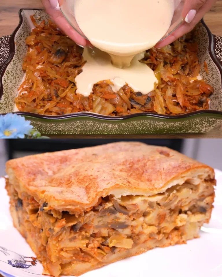 Hartige Kool- en Champignonpastei uit de oven, perfect voor een gezonde maaltijd.