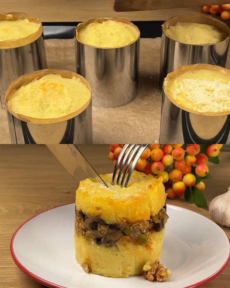 Hartige Shepherd's Pie met champignon en erwten topping op een bord
