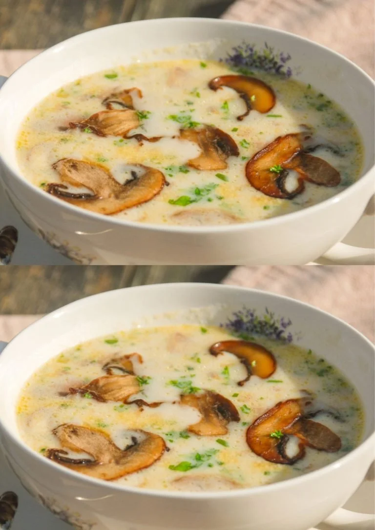 Heerlijke champignonsoep gemaakt met kastanjechampignons in een kom