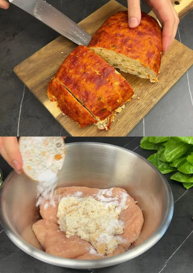 Heerlijke kipgehaktbrood geserveerd met gestoofde kool