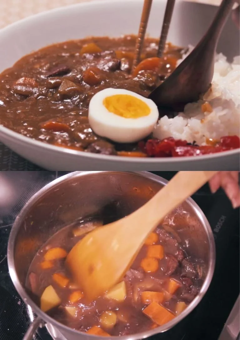 Heerlijke Japanse curry rijst gerecht Kare Raisu met kleurrijke groenten en vlees.