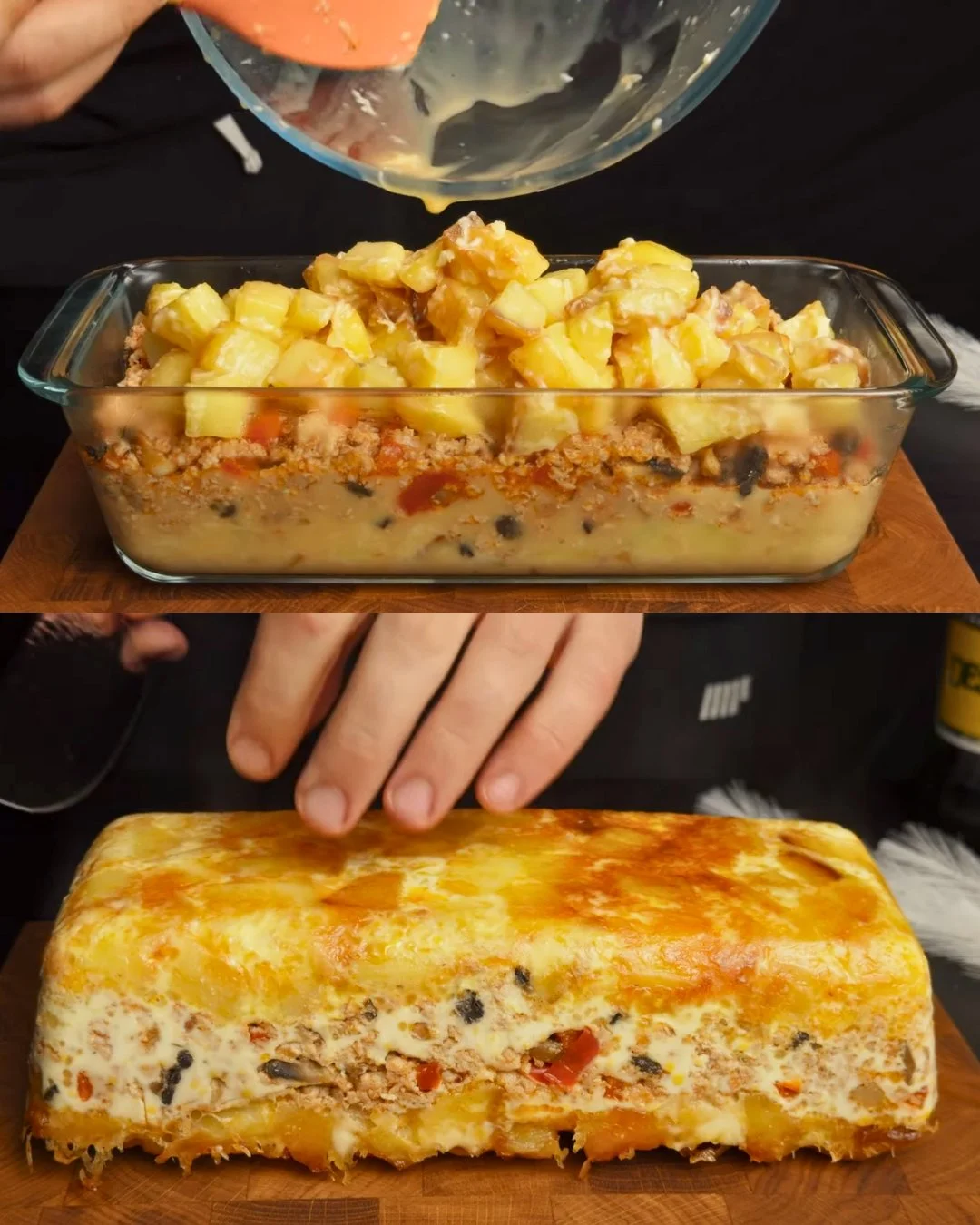 Kaasachtige Kip en Champignon Ovenschotel klaar om geserveerd te worden