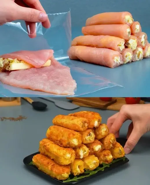 Kaasachtige Kip en Champignon Vleesrollen met Aardappelsalade op een bord