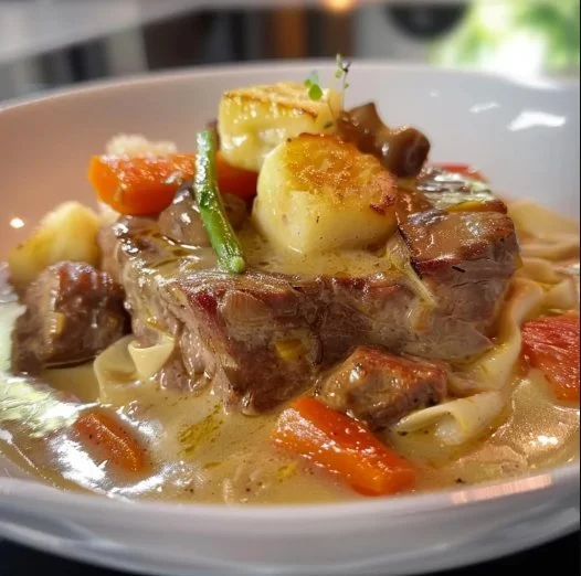Heerlijk kalfsragout gerecht bereid met vers gesneden ingrediënten