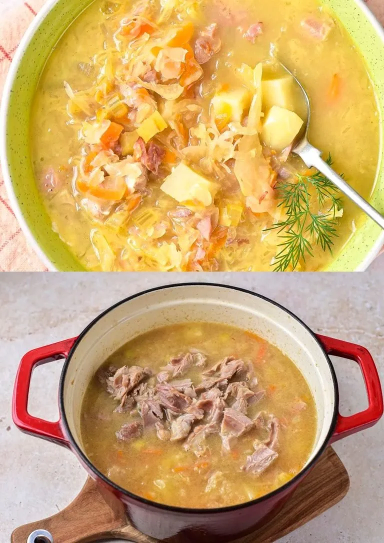 Oekraïense Kapustnyak zuur-koolsoep bereid met verse ingrediënten