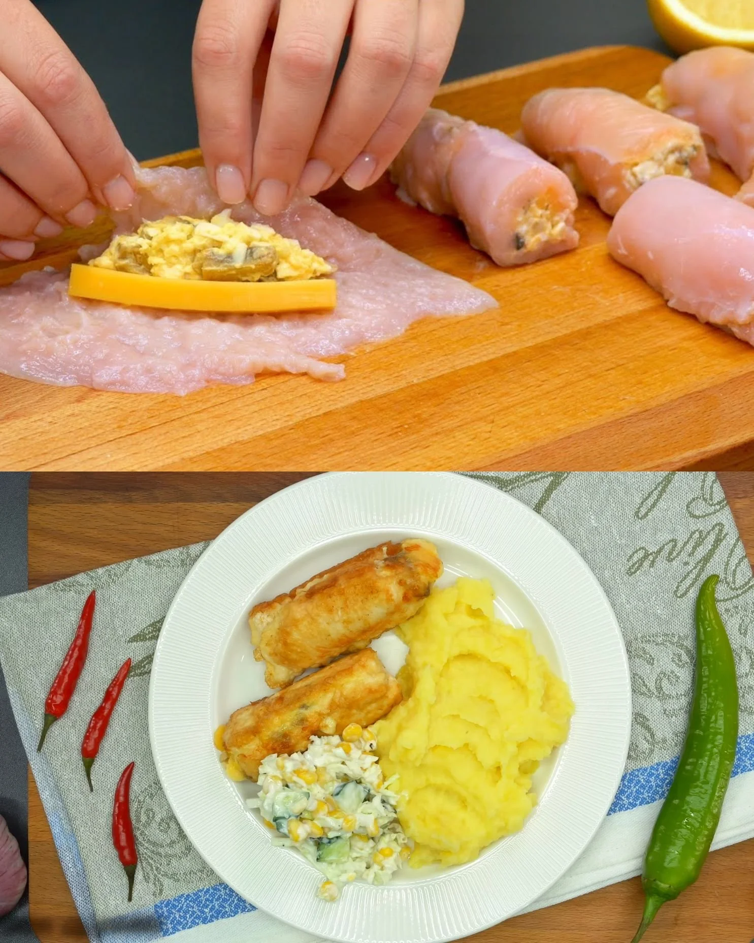 Kip en champignon ovenschotel in een braadslee, vers uit de oven.