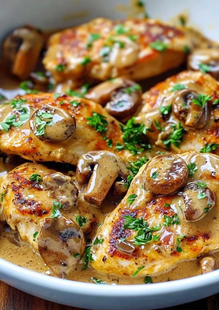 Kip Marsala met champignons bereid in een pan