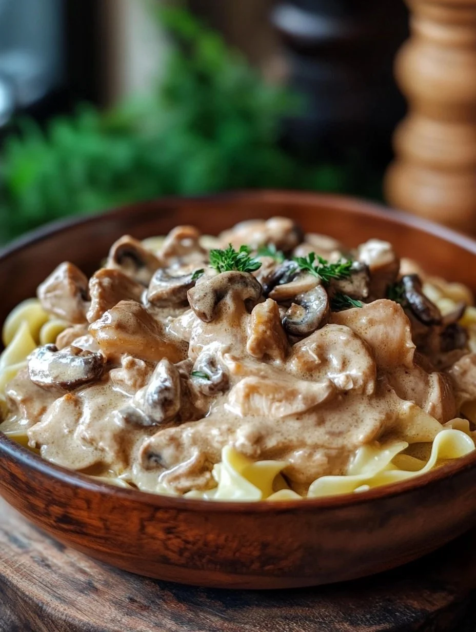 Kip Stroganoff met romige saus en geserveerd met rijst