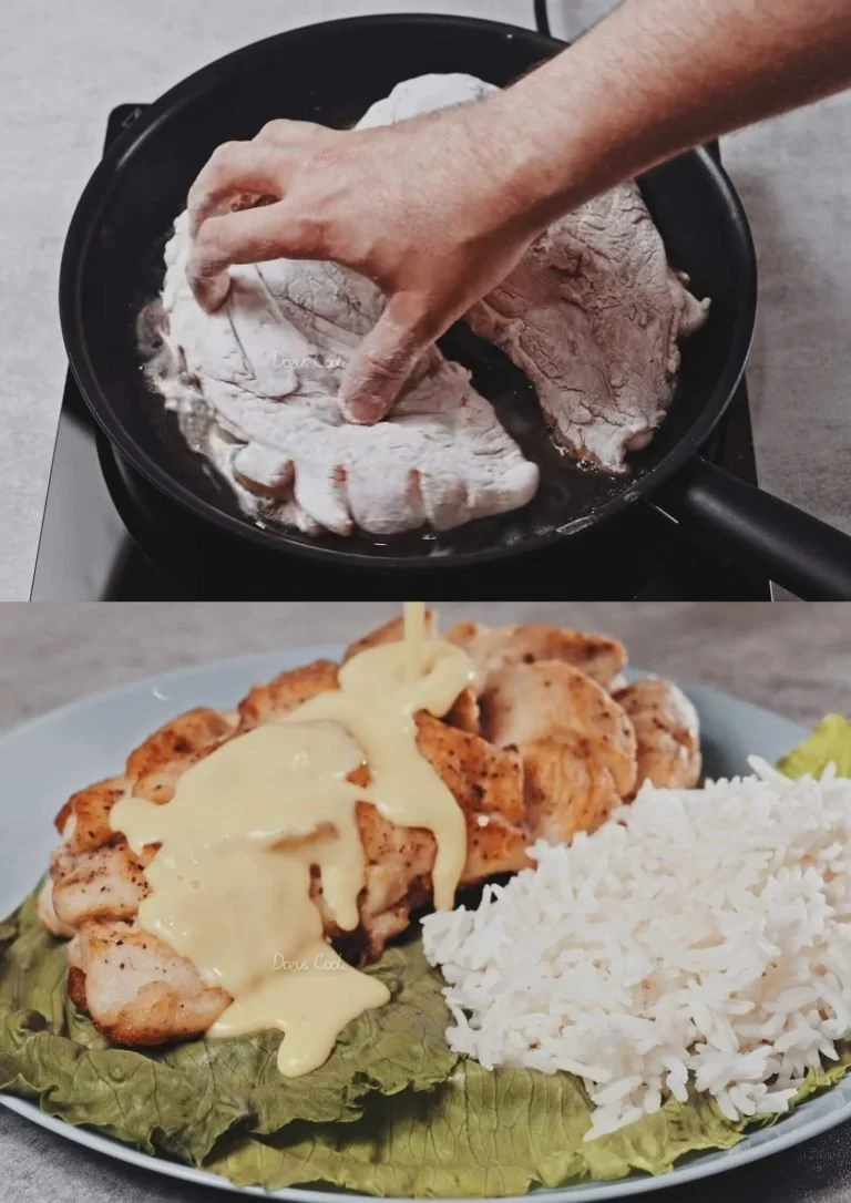 Heerlijke kippendijen in kaassaus gerecht op een bord